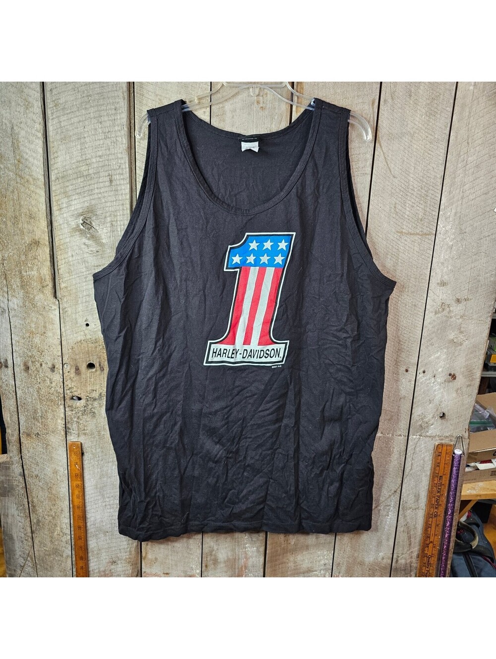 Harley-Davidson Men's 3XL Black Tank Top "Number 1" USA Flag Back Silver Eagle